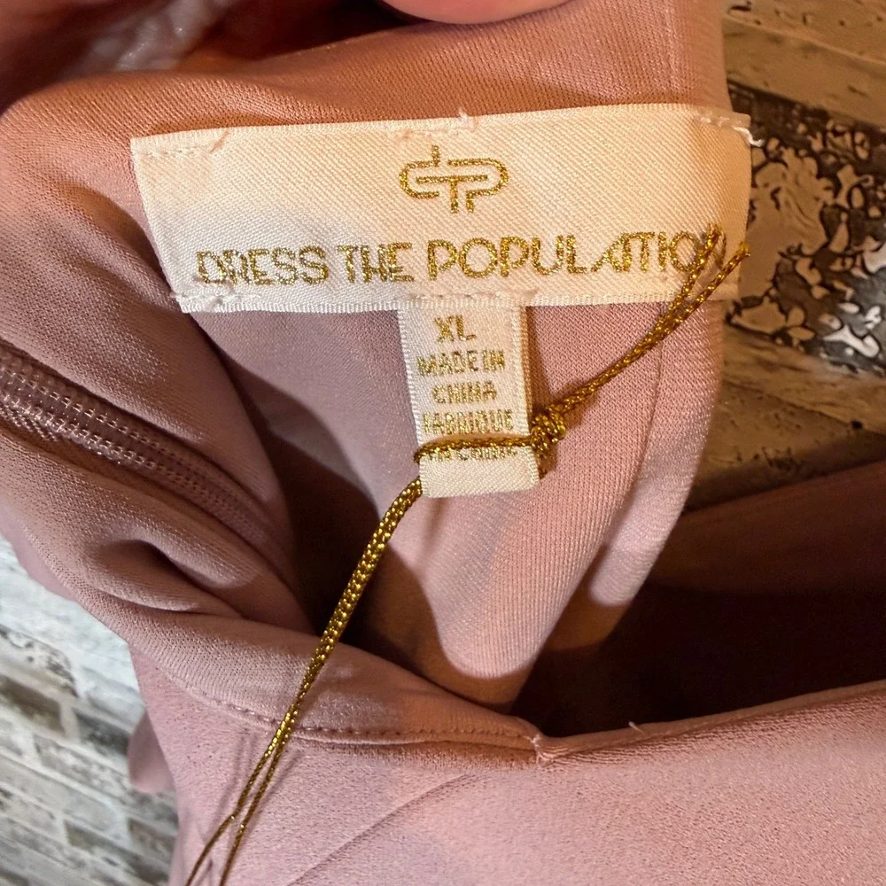 Dress the Population XL Dusty Rose V-Neck Cap Sleeve Back Tie Cocktail Dress NEW - Picture 4 of 4